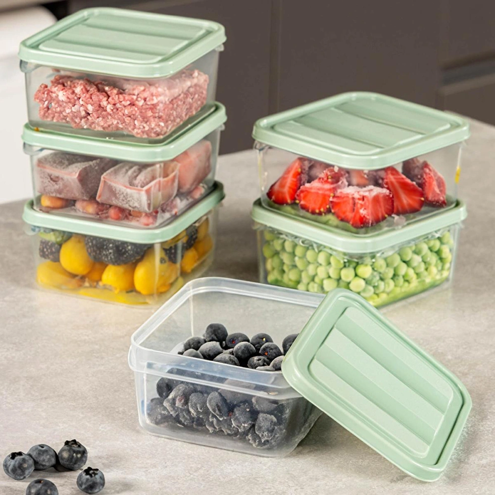 Vienev 6'lı 350 Ml Buzdolabı Dondurucu Organizer Mikrodalga Ve Difrize Uygun Saklama Kabı Mint görseli 1