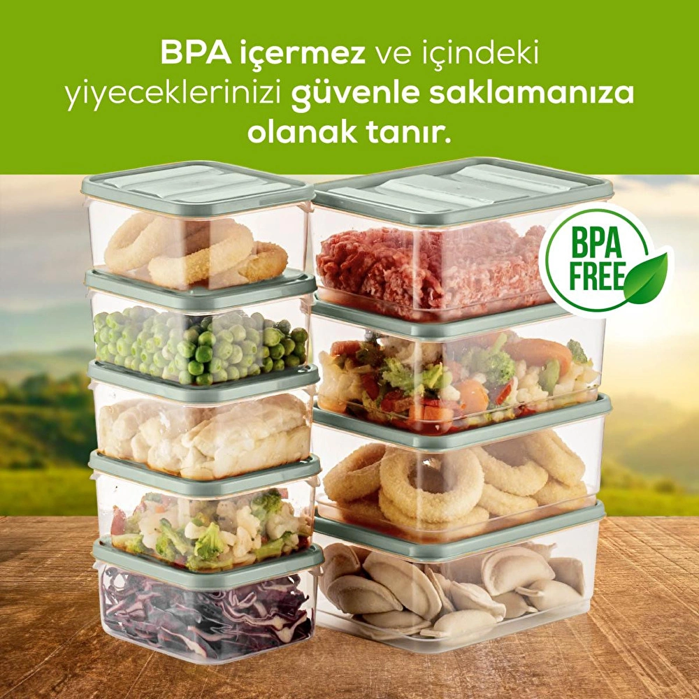 Vienev 10'lu Buzdolabı Düzenleyici Organizer Mikrodalgaya Uygun Difriz Saklama Kabı Mint görseli 4