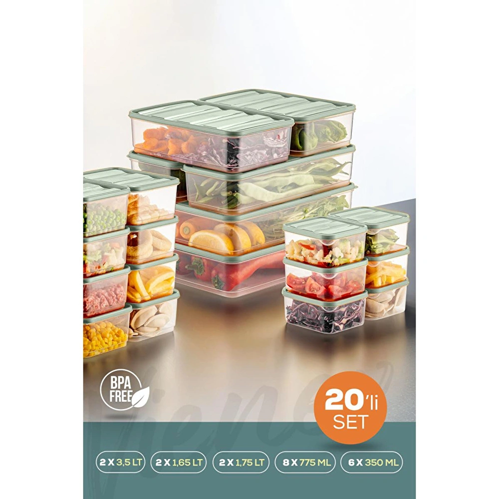 Vienev 20'li Buzdolabı Düzenleyici Organizer Mikrodalgaya Uygun Difriz Saklama Kabı Mint görseli 1