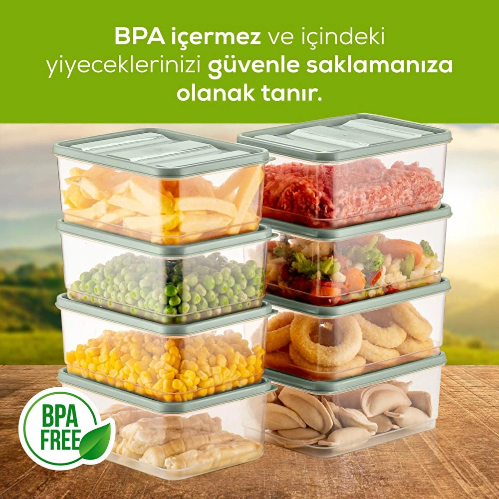 Vienev 8'li Buzdolabı Düzenleyici Organizer Mikrodalgaya Uygun Difriz Saklama Kabı Mint görseli 4