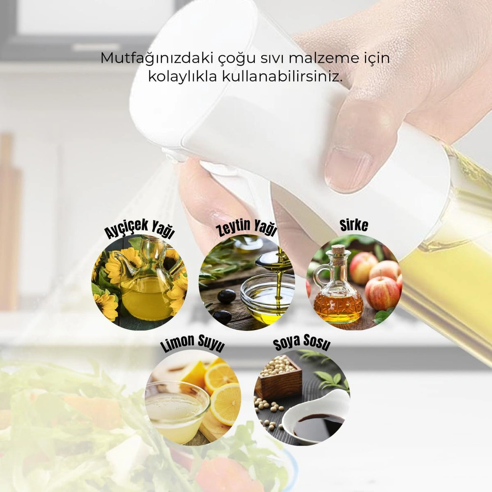 Vienev Airfryer Sprey Yağdanlık Cam Şişe - Izgara Fritöz Salata Yağ Püskürtücü Beyaz görseli 3