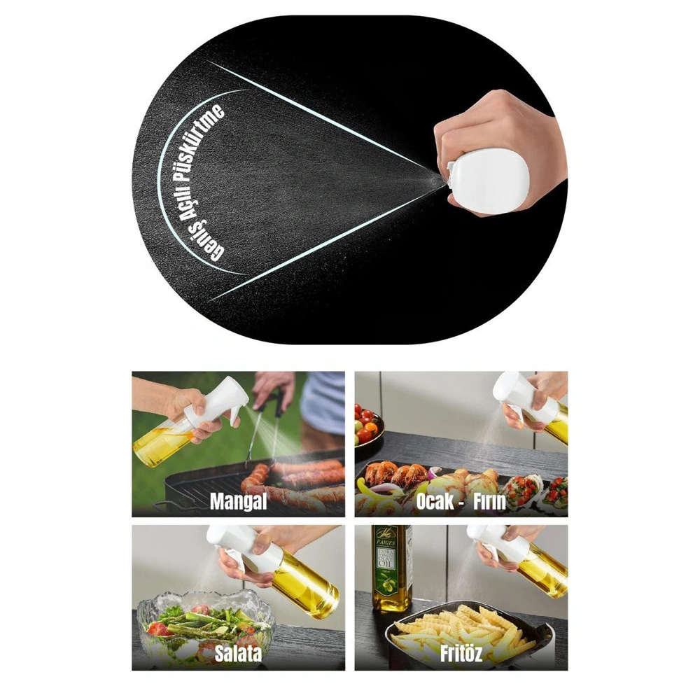 Vienev Airfryer Sprey Yağdanlık Cam Şişe - Izgara Fritöz Salata Yağ Püskürtücü Beyaz görseli 2