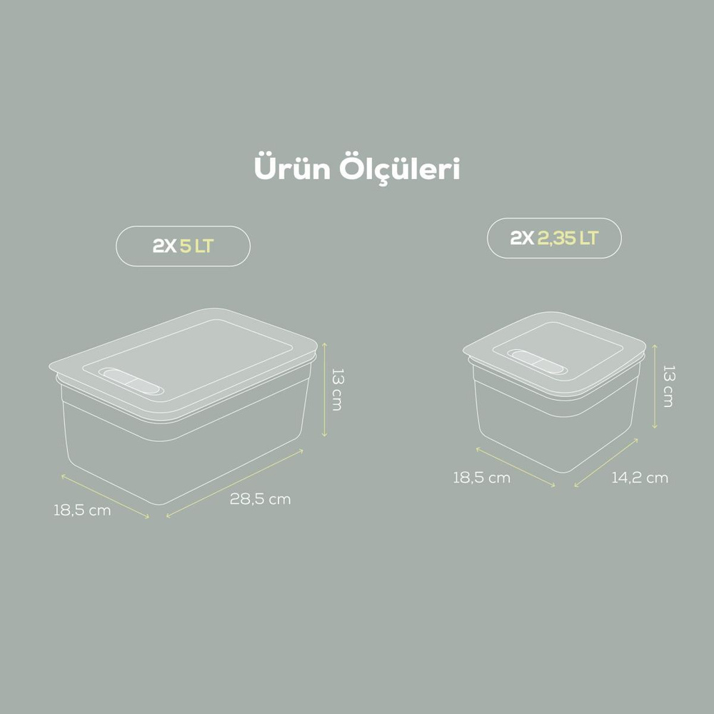 Vienev 4'lü Hava Kanallı Ayarlanabilir Sebze Ve Meyve Saklama Kabı 2x(2,35-5 lt) mint görseli 2
