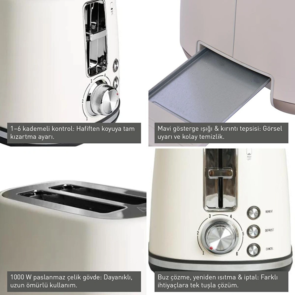 Berghoff Gem Concept Vanilya Krem Rengi İki Dilim Ekmek Kızartma Makinesi görseli 3