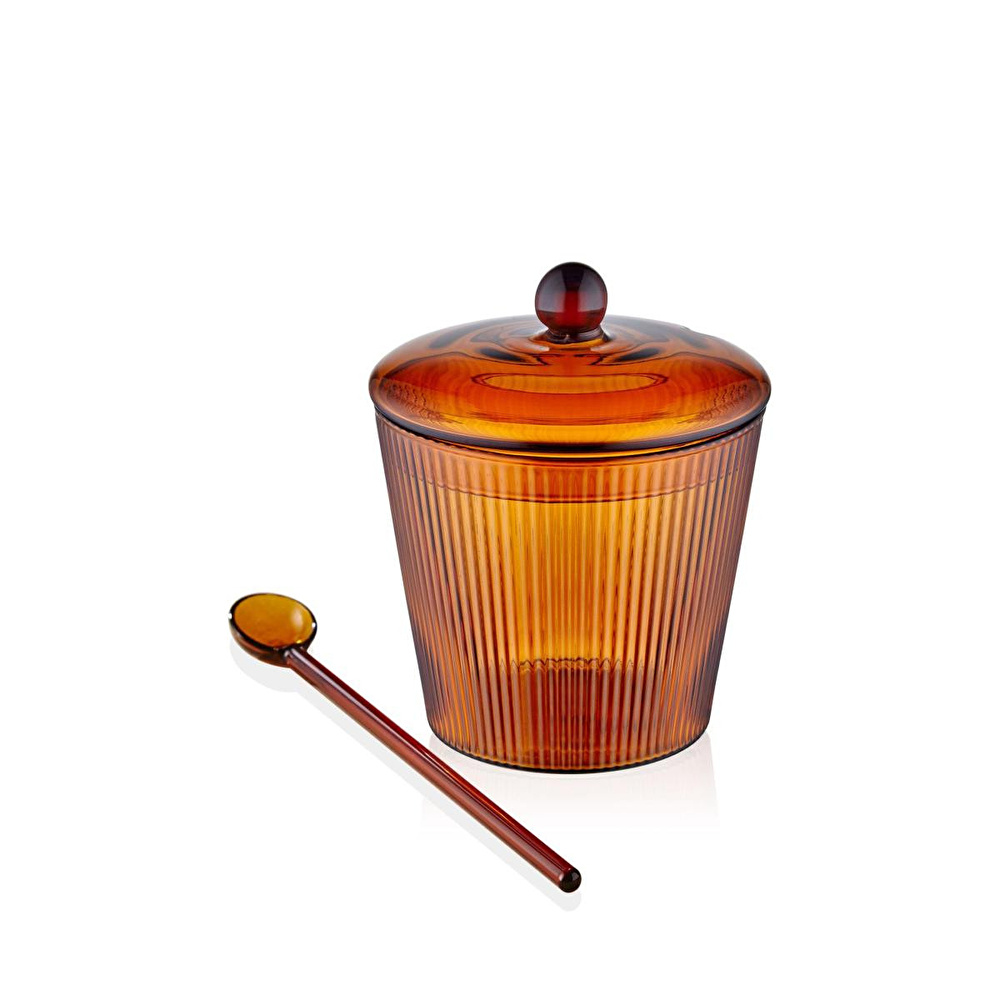 The Mia Striped Cam Kaşıklı Şekerlik Amber 10x12 Cm görseli 1