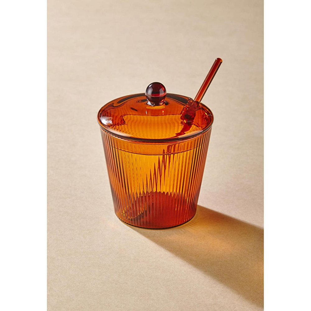 The Mia Striped Cam Kaşıklı Şekerlik Amber 10x12 Cm görseli 4