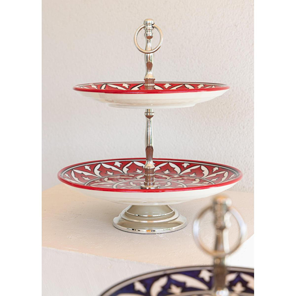 The Mia Corallo 2 Katlı Kek Pasta Servisi Kırmızı 27x22x31 görseli 5
