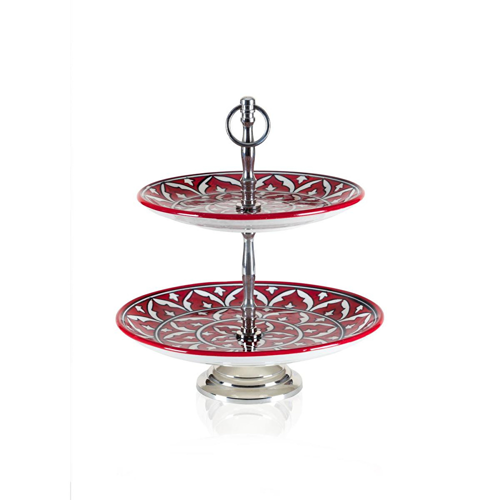 The Mia Corallo 2 Katlı Kek Pasta Servisi Kırmızı 27x22x31 görseli 1