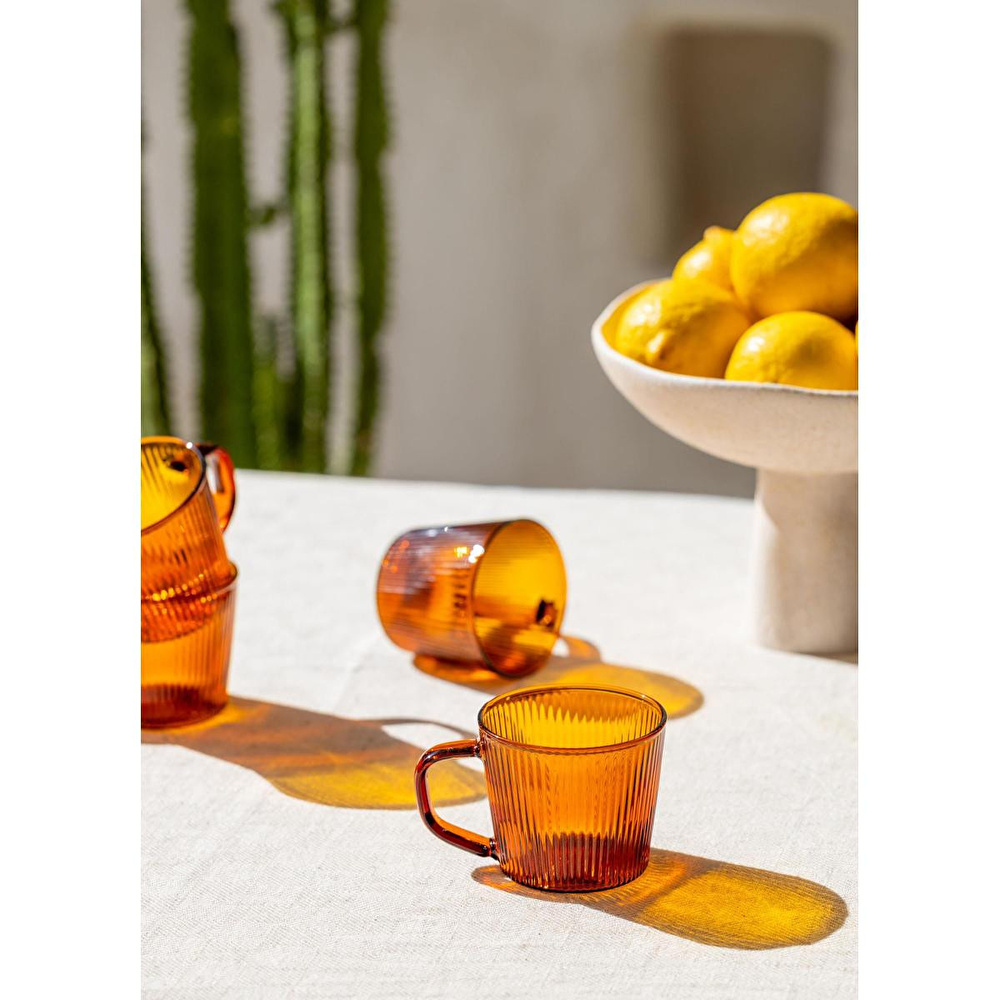 The Mia Striped Borosilikat Cam Kahve Kupası Amber 140 Ml görseli 3