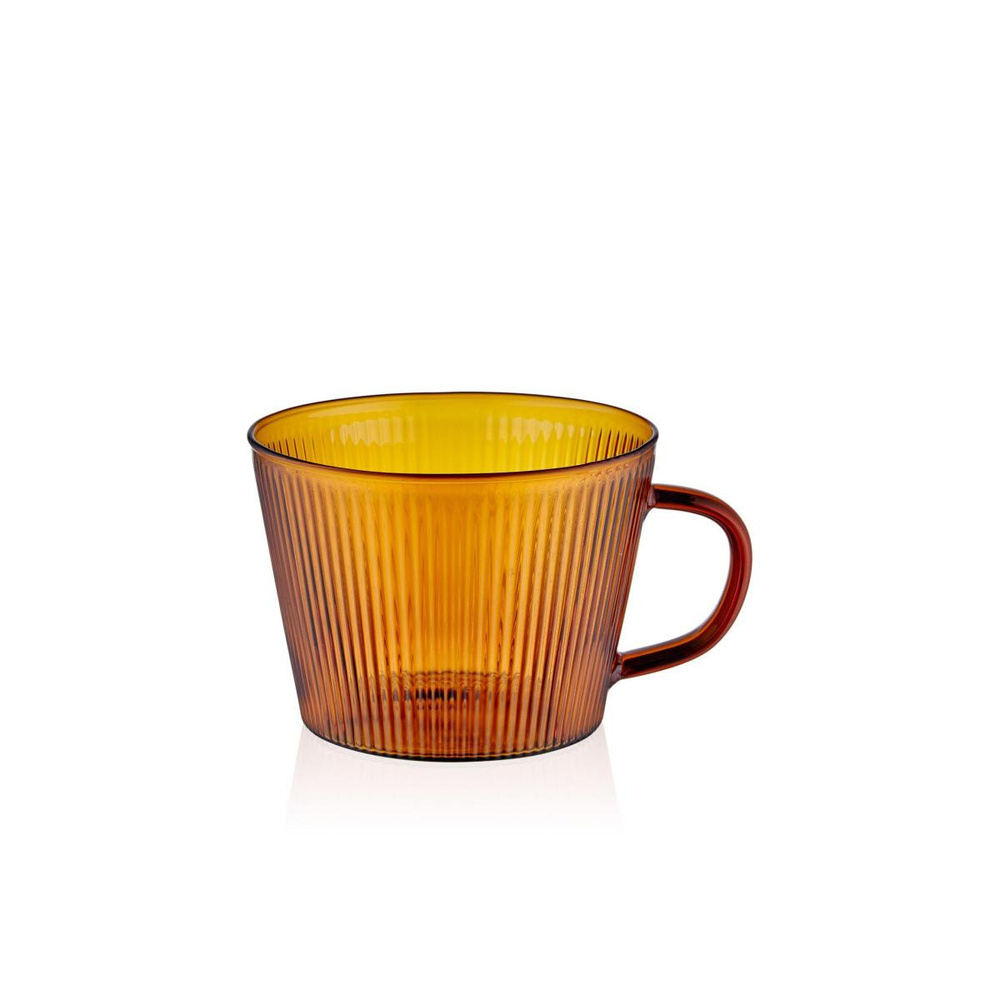 The Mia Striped Borosilikat Cam Kahve Kupası Amber 310 Ml görseli 1