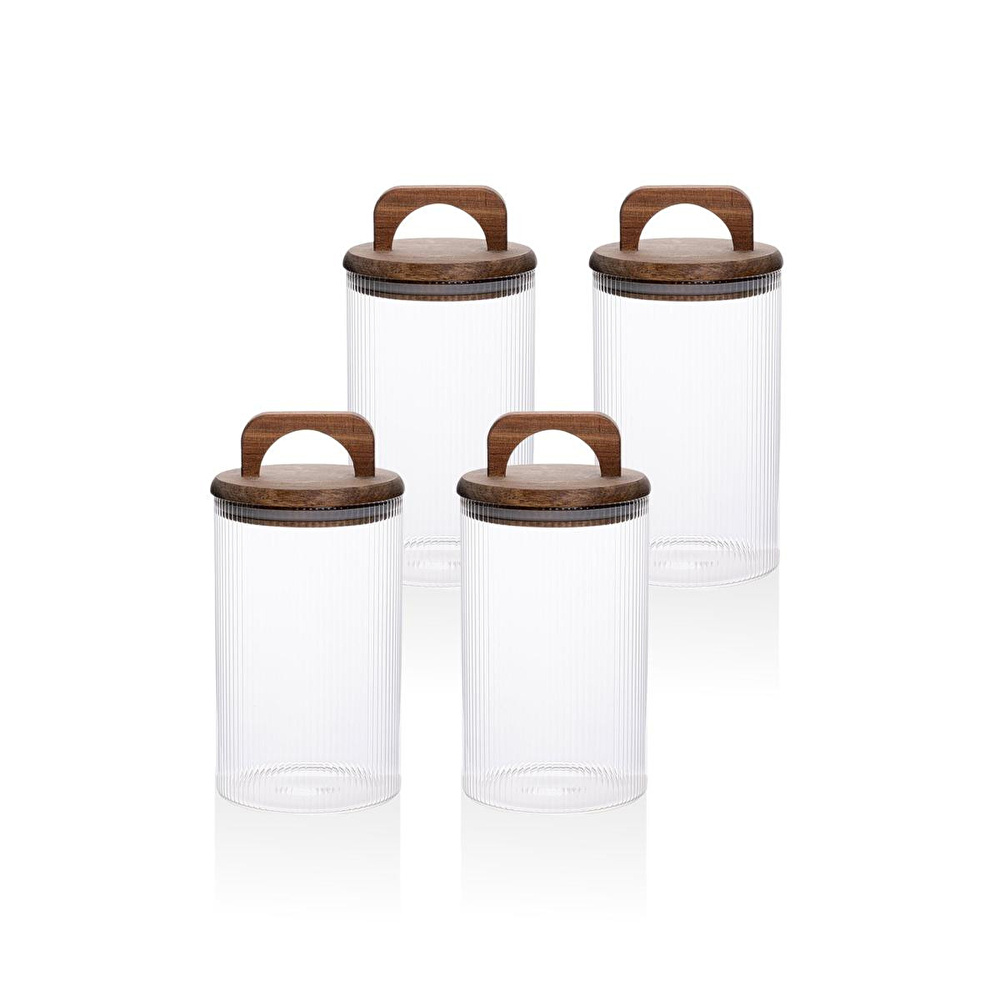 The Mia Akasya Kulplu Cam Kavanoz Seti 4 Parça 1000 Ml görseli 1