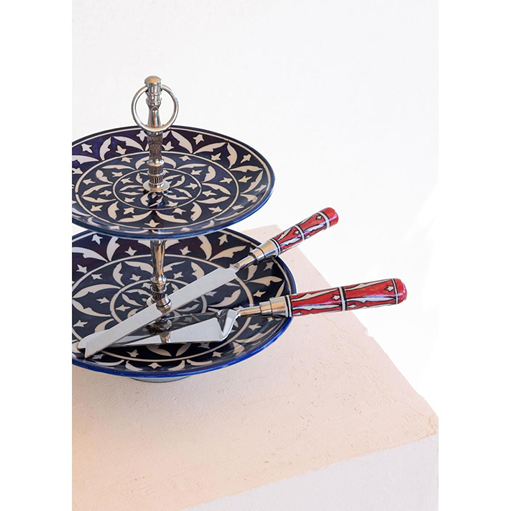 The Mia Corallo 2 Katlı Kek Pasta Servisi Mavi 27x22x31 Cm görseli 4
