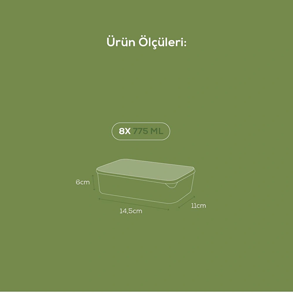 Vienev 8'li 775 Ml Buzdolabı Düzenleyici Organizer Mikrodalgaya Uygun Difriz Saklama Kabı Gri görseli 5