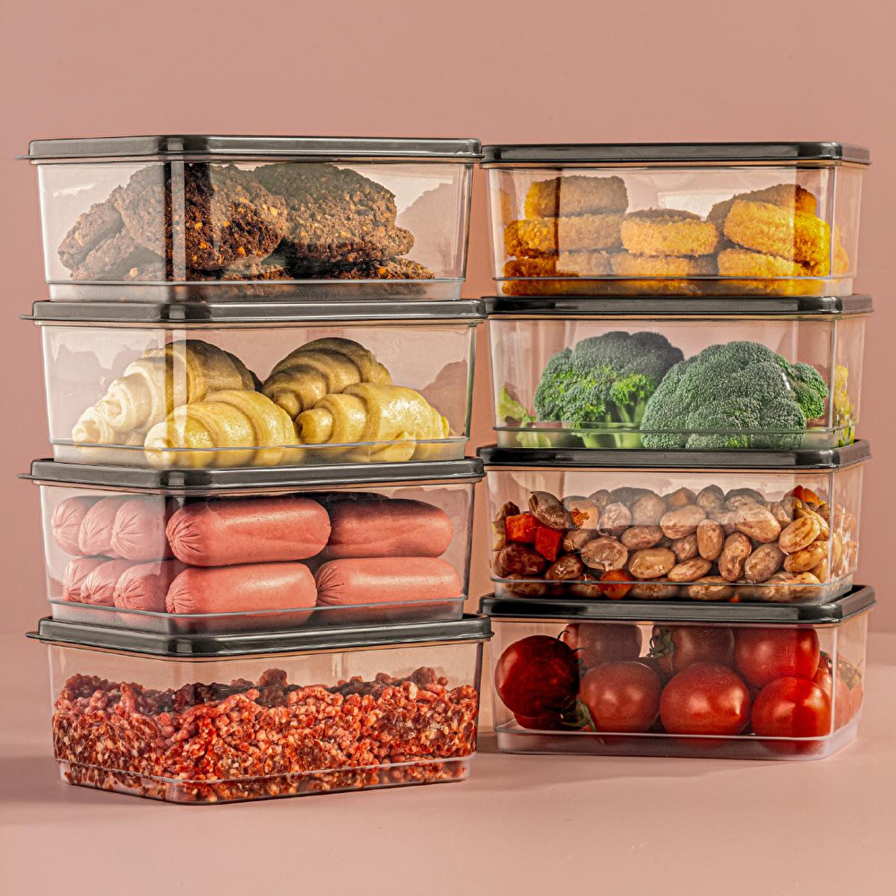 Vienev 8'li 775 Ml Buzdolabı Düzenleyici Organizer Mikrodalgaya Uygun Difriz Saklama Kabı Gri görseli 1