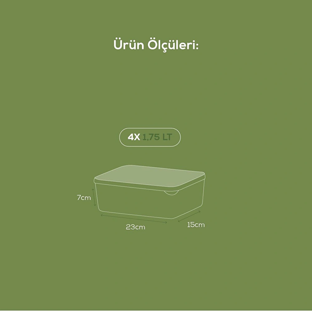 Vienev 4'lü 1,75 Litre Buzdolabı Düzenleyici Organizer Mikrodalgaya Uygun Difriz Saklama Kabı Gri görseli 5