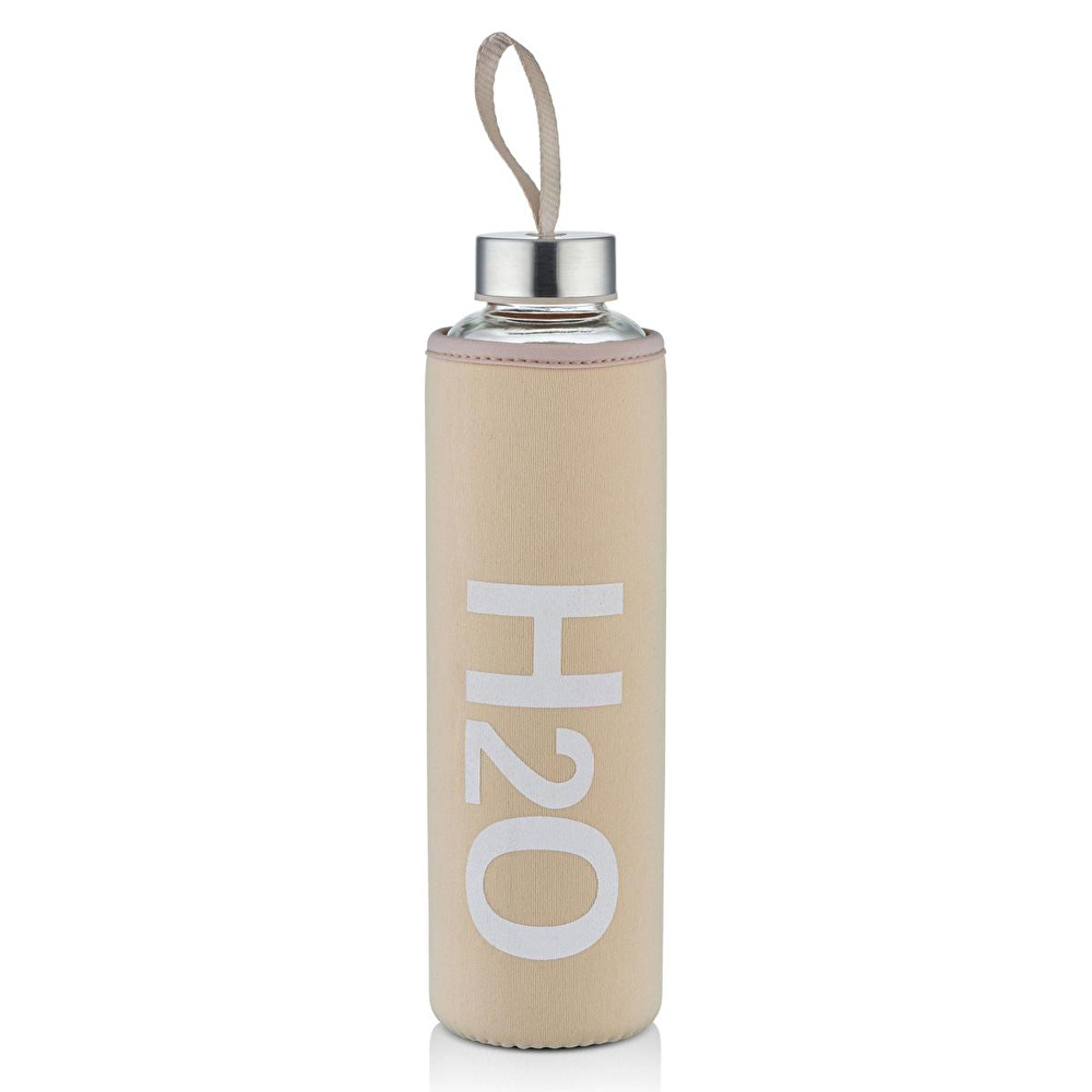The Mia H2o Pastel Kılıflı Cam Matara Krem 600 Ml 87615 görseli 1