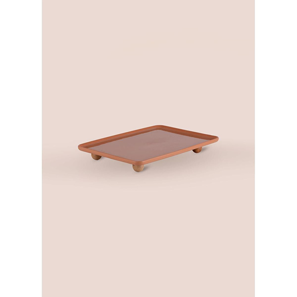 The Mia Limoges Ahşap Ayaklı Servis Tabağı Terracota 28x20x5 Cm görseli 5