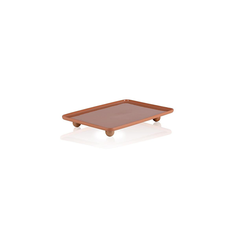 The Mia Limoges Ahşap Ayaklı Servis Tabağı Terracota 28x20x5 Cm görseli 1