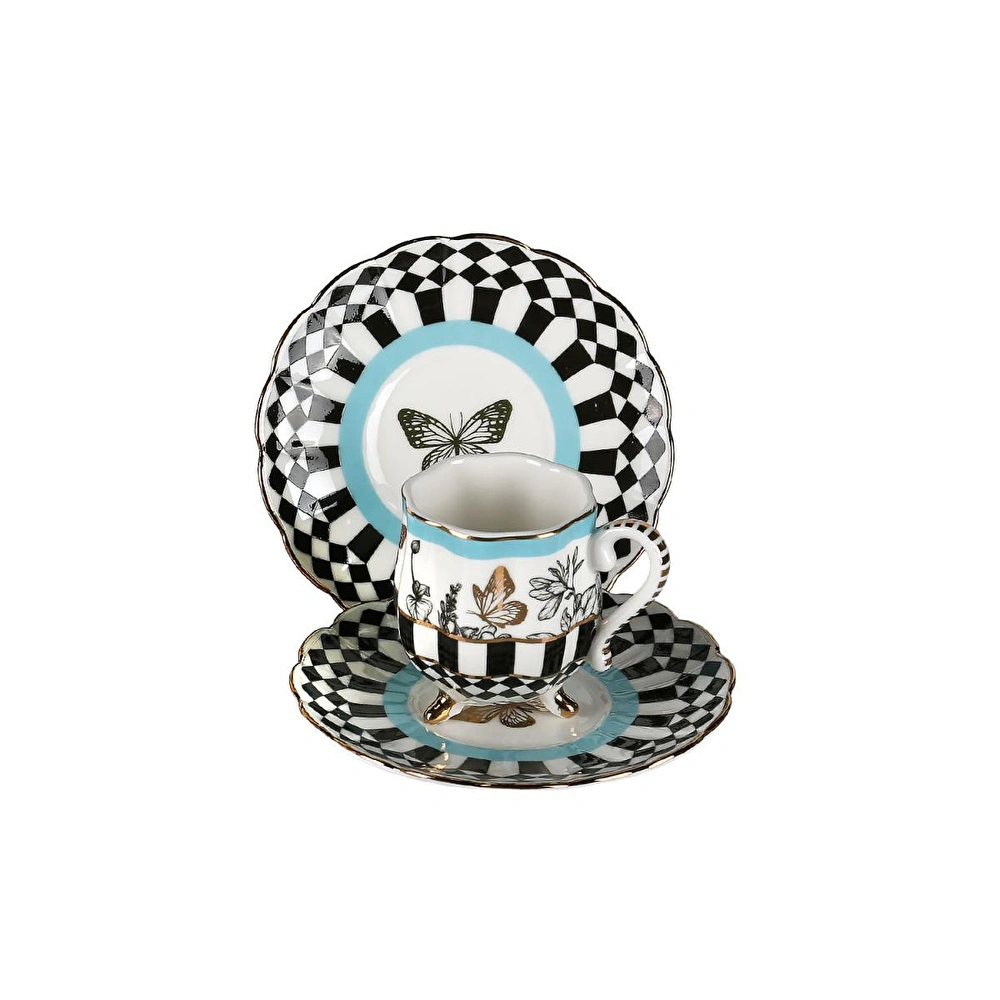 Lucky Art Maggey New Bone China Porselen 6lı Ayaklı Kahve Fincanı Seti görseli 5