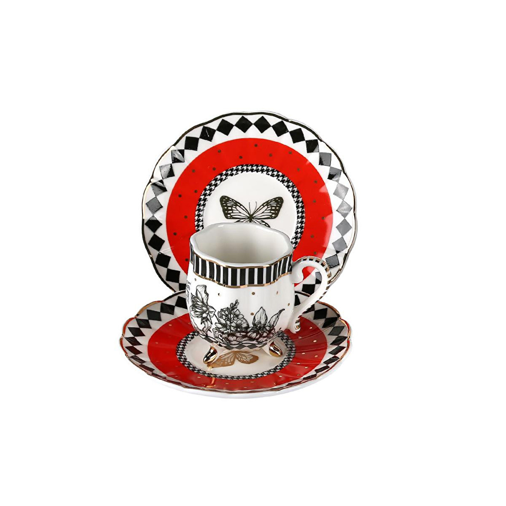 Lucky Art Maggey New Bone China Porselen 6lı Ayaklı Kahve Fincanı Seti görseli 3
