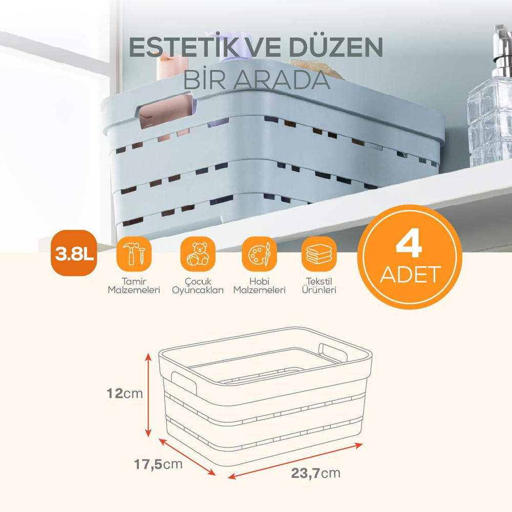 Vienev 4'lü 3,8 Litre Delikli Saklama Kutusu Bej görseli 2