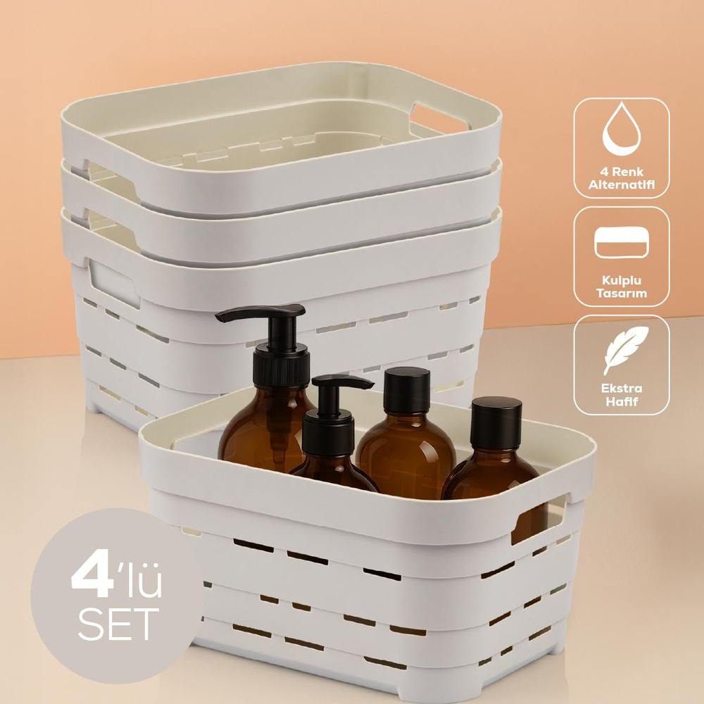 Vienev 4'lü 3,8 Litre Delikli Saklama Kutusu Bej görseli 1
