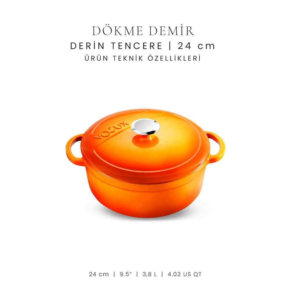 Voeux Kitchenware Amusant Turuncu Derin Döküm Tencere 24 Cm görseli 4