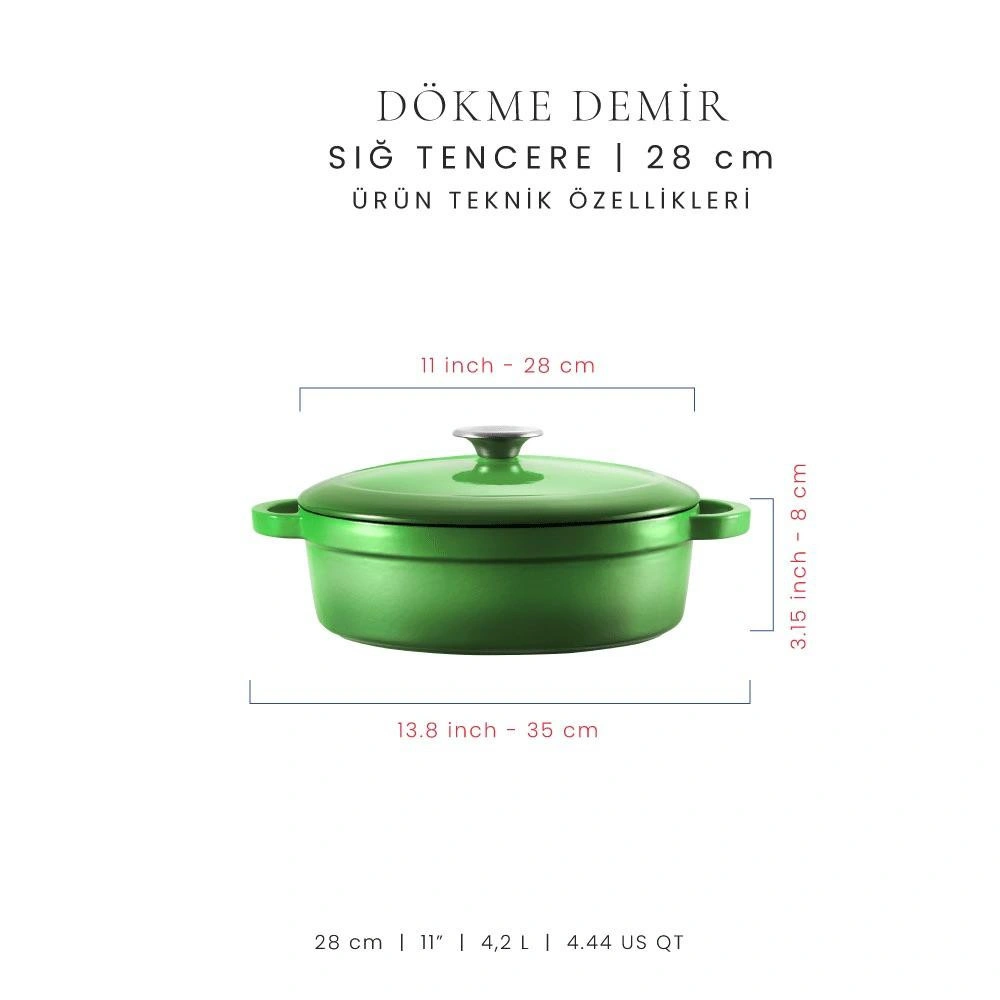 Voeux Kitchenware Forêt Yeşil Sığ Döküm Tencere 28 Cm görseli 2