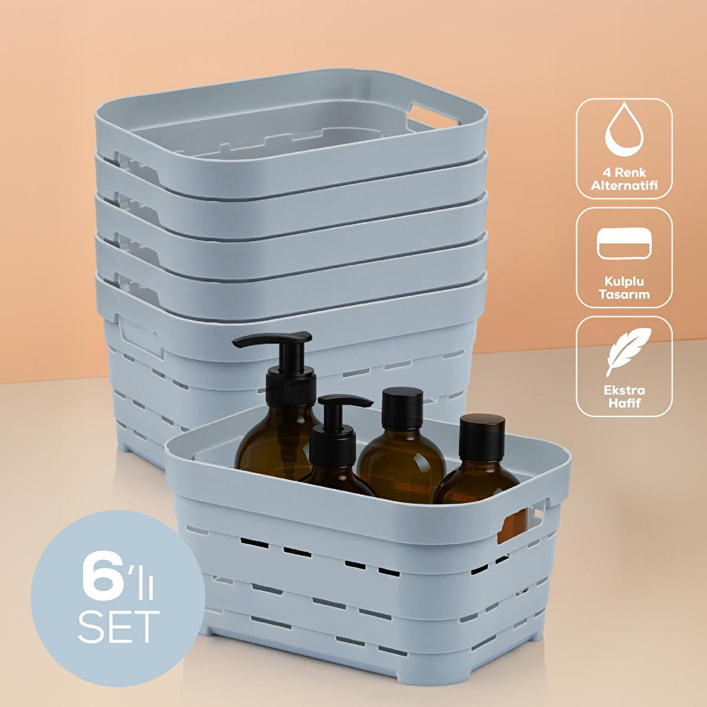 Vienev 6'lı 3,8 Litre Delikli Saklama Kutusu Mavi görseli 1
