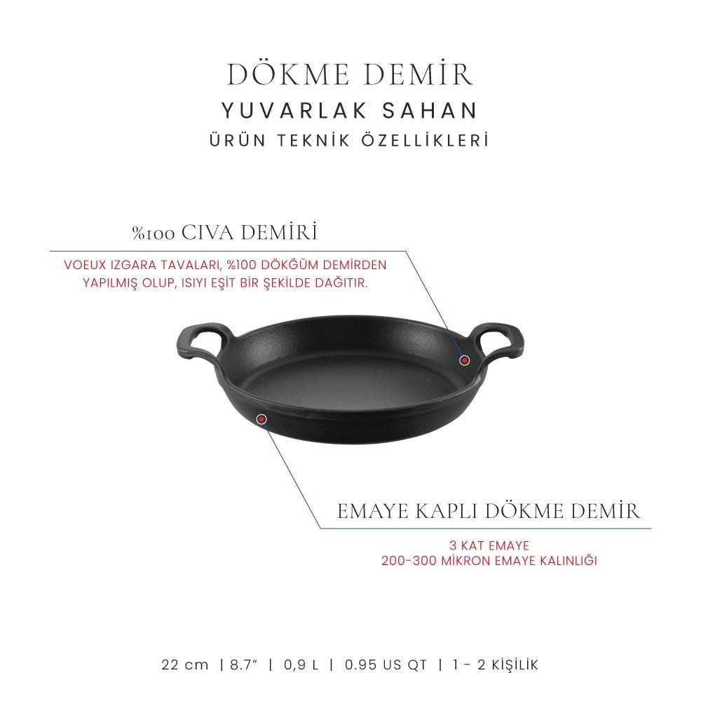 Voeux Kitchenware Elegance Siyah Yuvarlak Döküm Sahan Ve Ahşap Nihale 22 Cm görseli 3