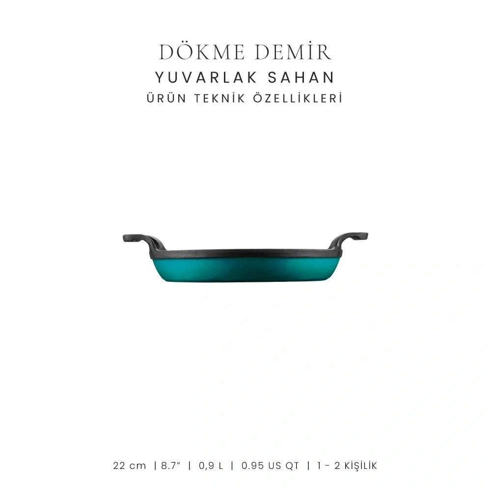 Voeux Kitchenware Profond Turkuaz Yuvarlak Döküm Sahan Ve Ahşap Nihale 22 Cm görseli 4