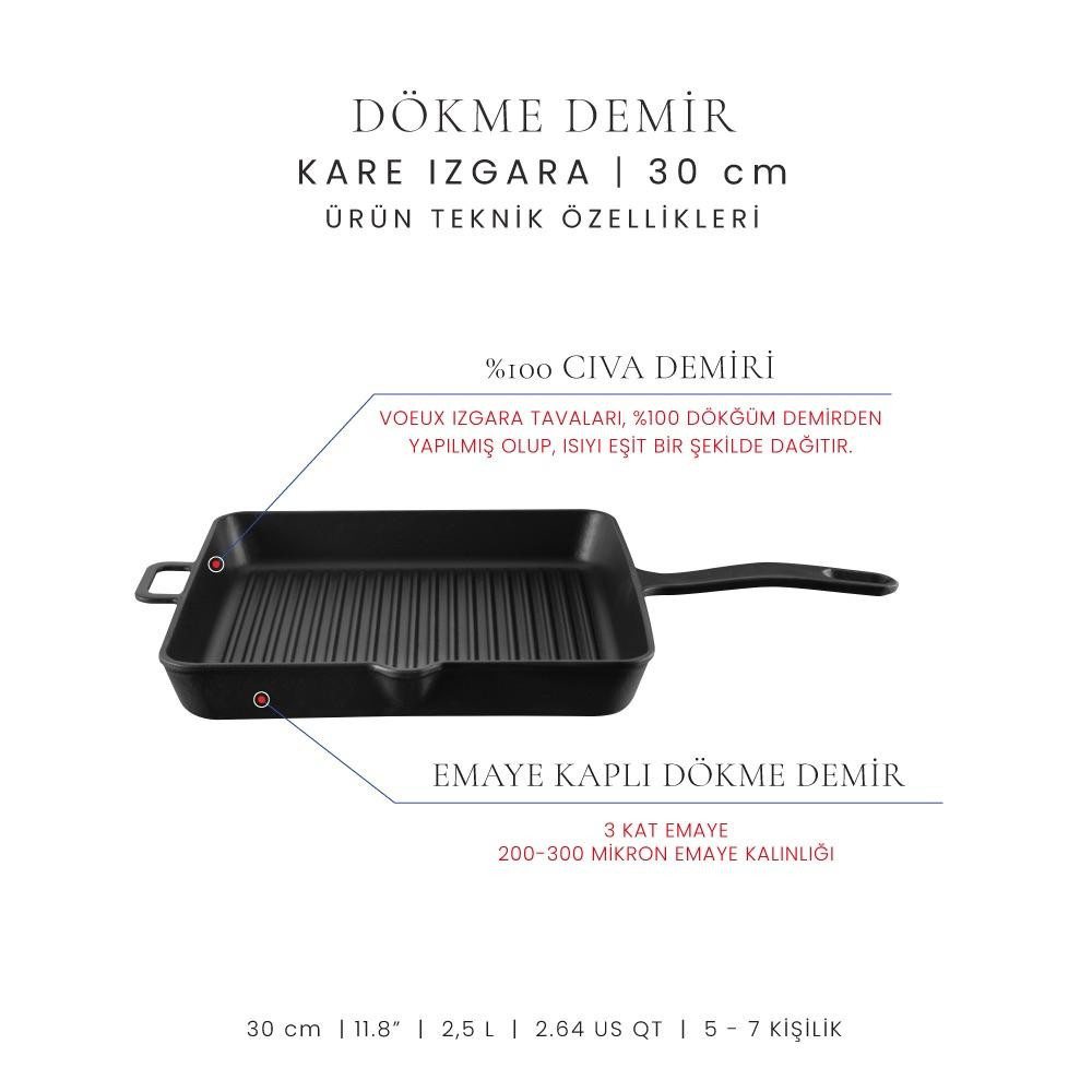 Voeux Kitchenware Elegance Siyah Döküm Kare Izgara Tava 30 Cm görseli 3