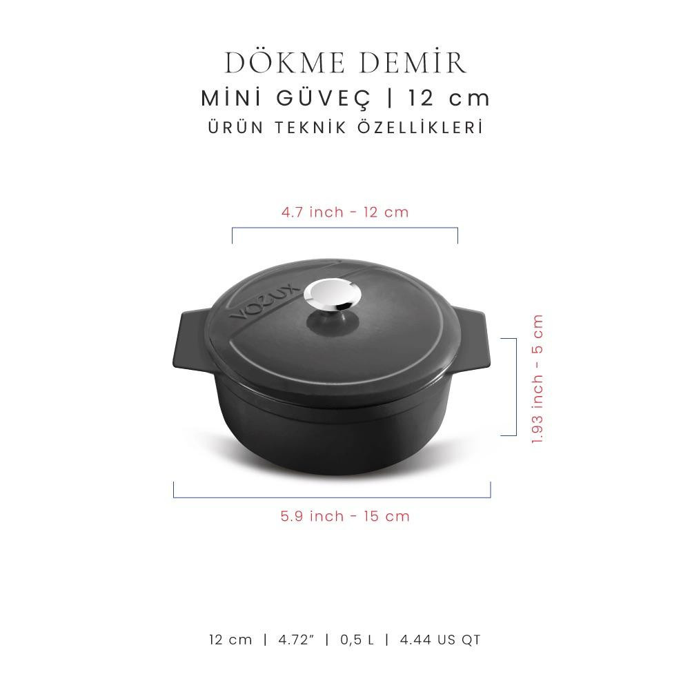 Voeux Kitchenware Elegance Siyah Döküm Mini Güveç 12 Cm görseli 2