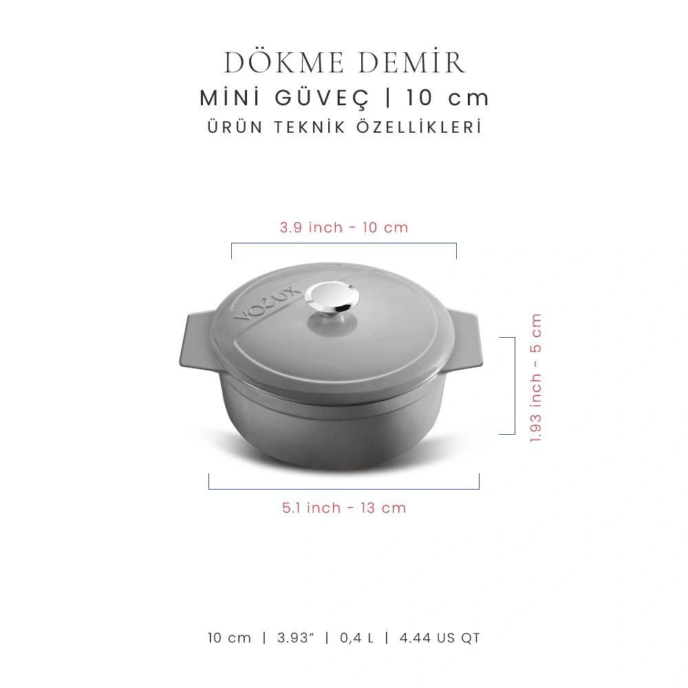 Voeux Kitchenware Gracieuse Gri Döküm Mini Güveç 10 Cm görseli 2