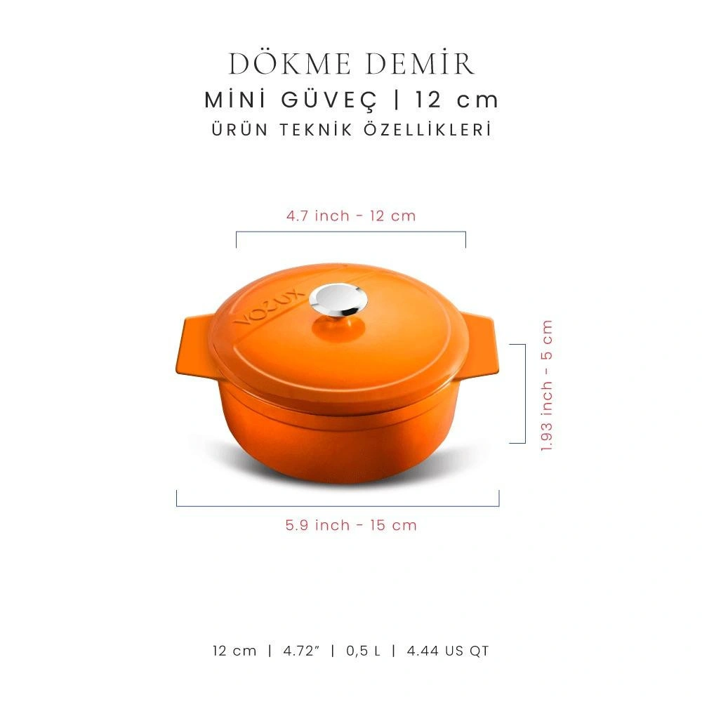 Voeux Kitchenware Amusant Turuncu Döküm Mini Güveç 12 Cm görseli 2