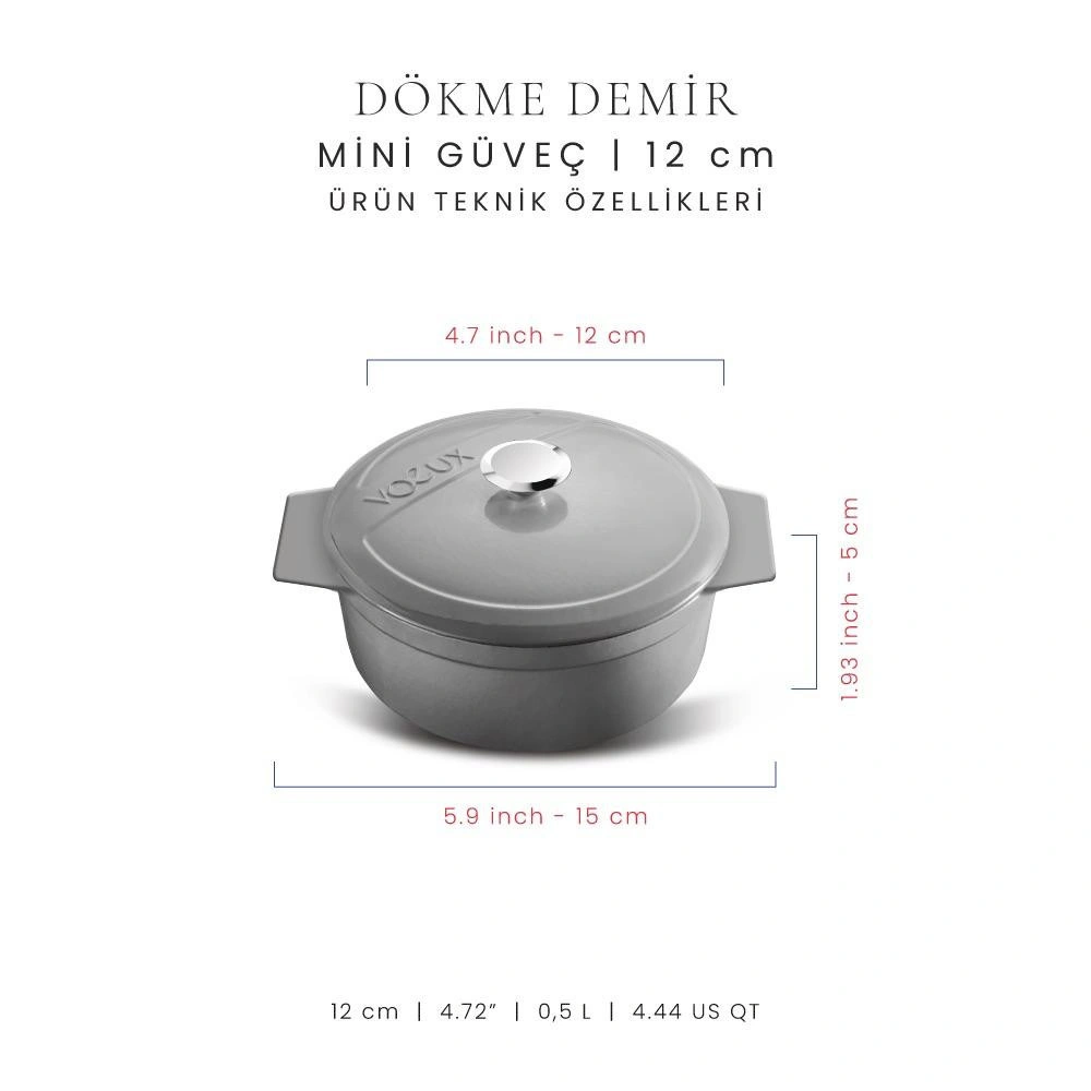 Voeux Kitchenware Gracieuse Gri Döküm Mini Güveç 12 Cm görseli 2