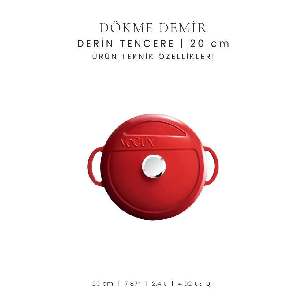 Voeux Kitchenware L'amour Kırmızı Derin Döküm Tencere 20 Cm görseli 5