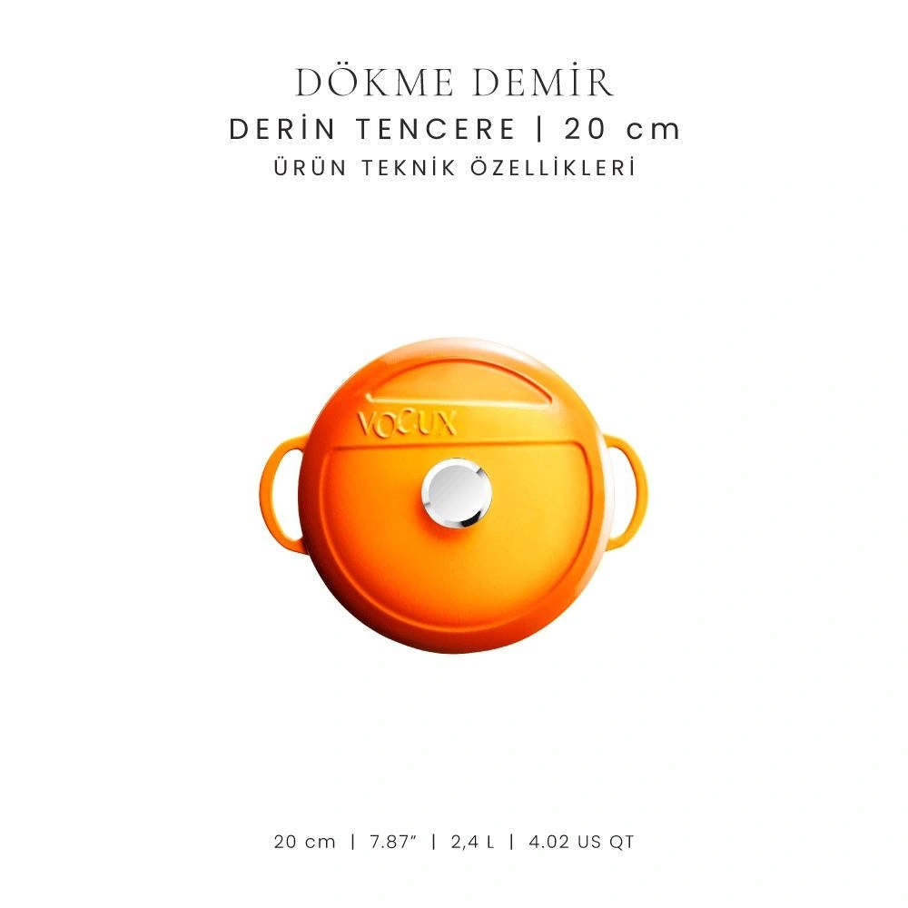 Voeux Kitchenware Amusant Turuncu Derin Döküm Tencere 20 Cm görseli 5