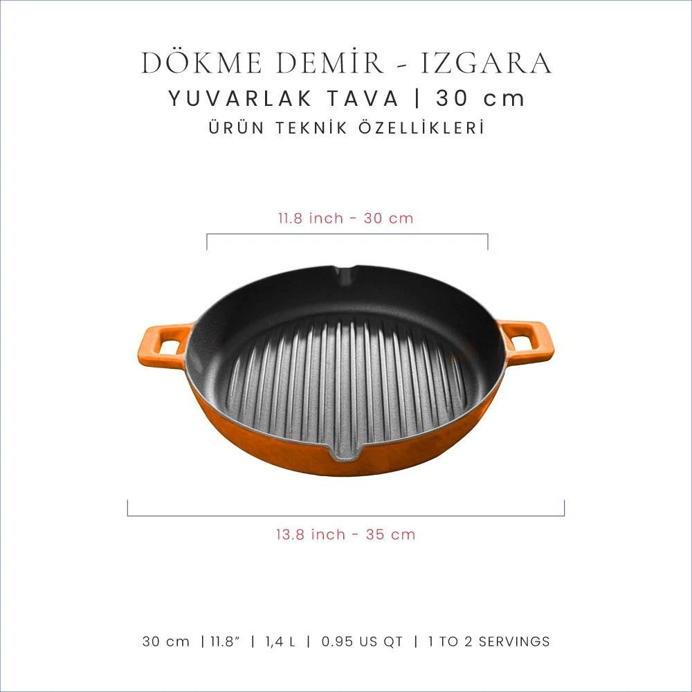 Voeux Kitchenware Amusant Turuncu Döküm Yuvarlak Izgara Tava 30 Cm görseli 2