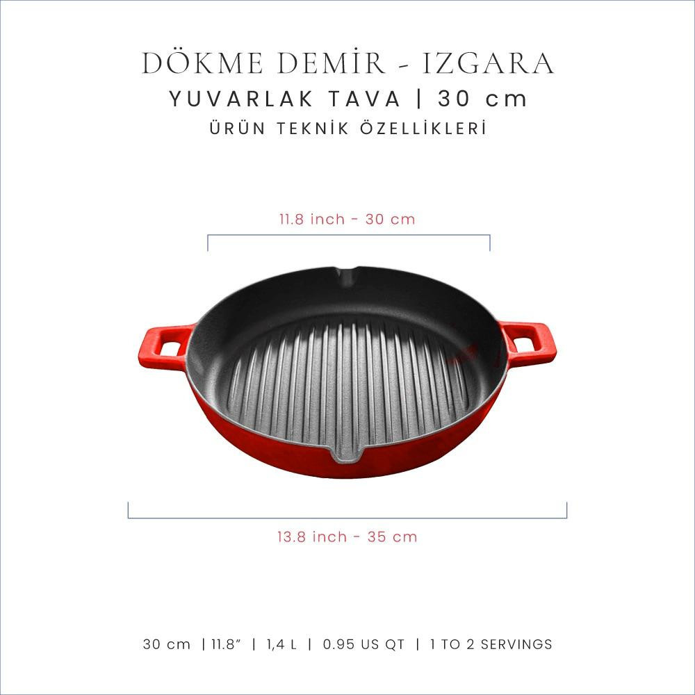 Voeux Kitchenware L'amour Kırmızı Döküm Yuvarlak Izgara Tava 30 Cm görseli 2