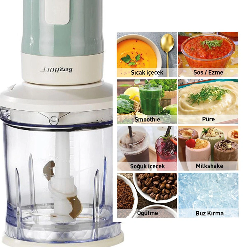 Berghoff Gem Retro 700 W Kişisel Blender & Doğrayıcı – 1,2 L Titanyum Bıçaklı Hazne, Bakır AC Motor | Mint Yeşil görseli 2