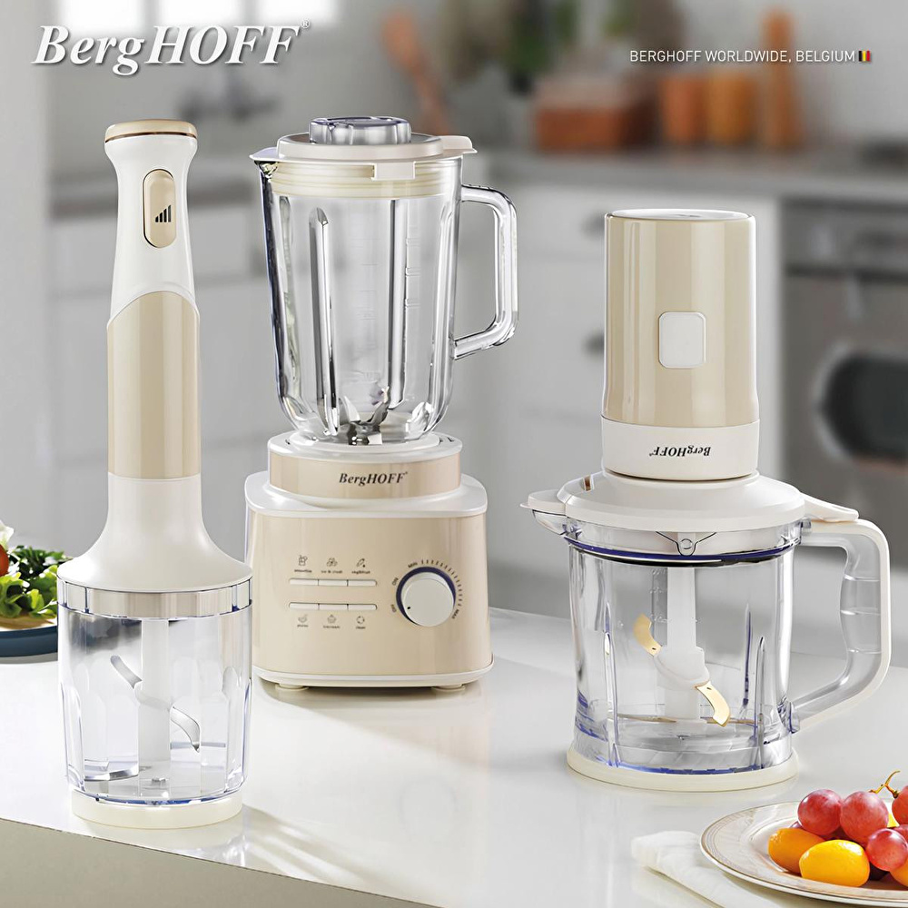 Berghoff Gem Retro 700 W Kişisel Blender & Doğrayıcı – 1,2 L Titanyum Bıçaklı Hazne, Bakır AC Motor | Vanilya Krem görseli 4