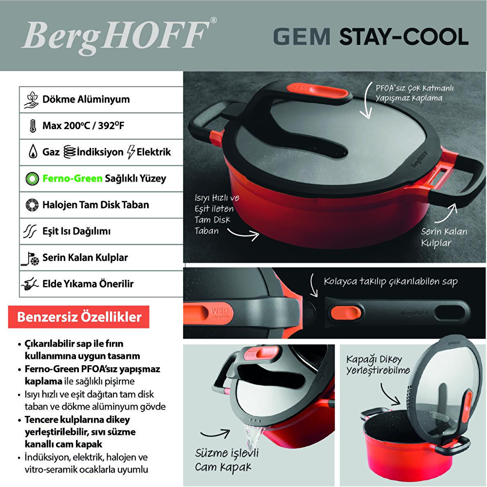 Berghoff Gem Stay Cool Pilav Tenceresi Forest 28 Cm görseli 2