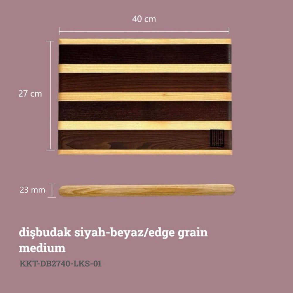 Kaf Ahşap Lüks Kesme Tahtası Dişbudak Siyah&Beyaz - M görseli 2