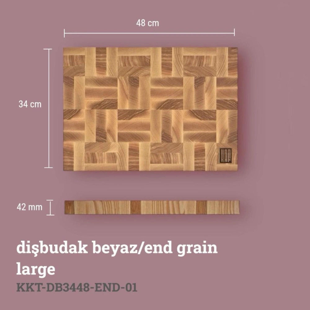 Kaf Ahşap Kesme Tahtası Dişbudak Beyaz (End Grain) - L görseli 2