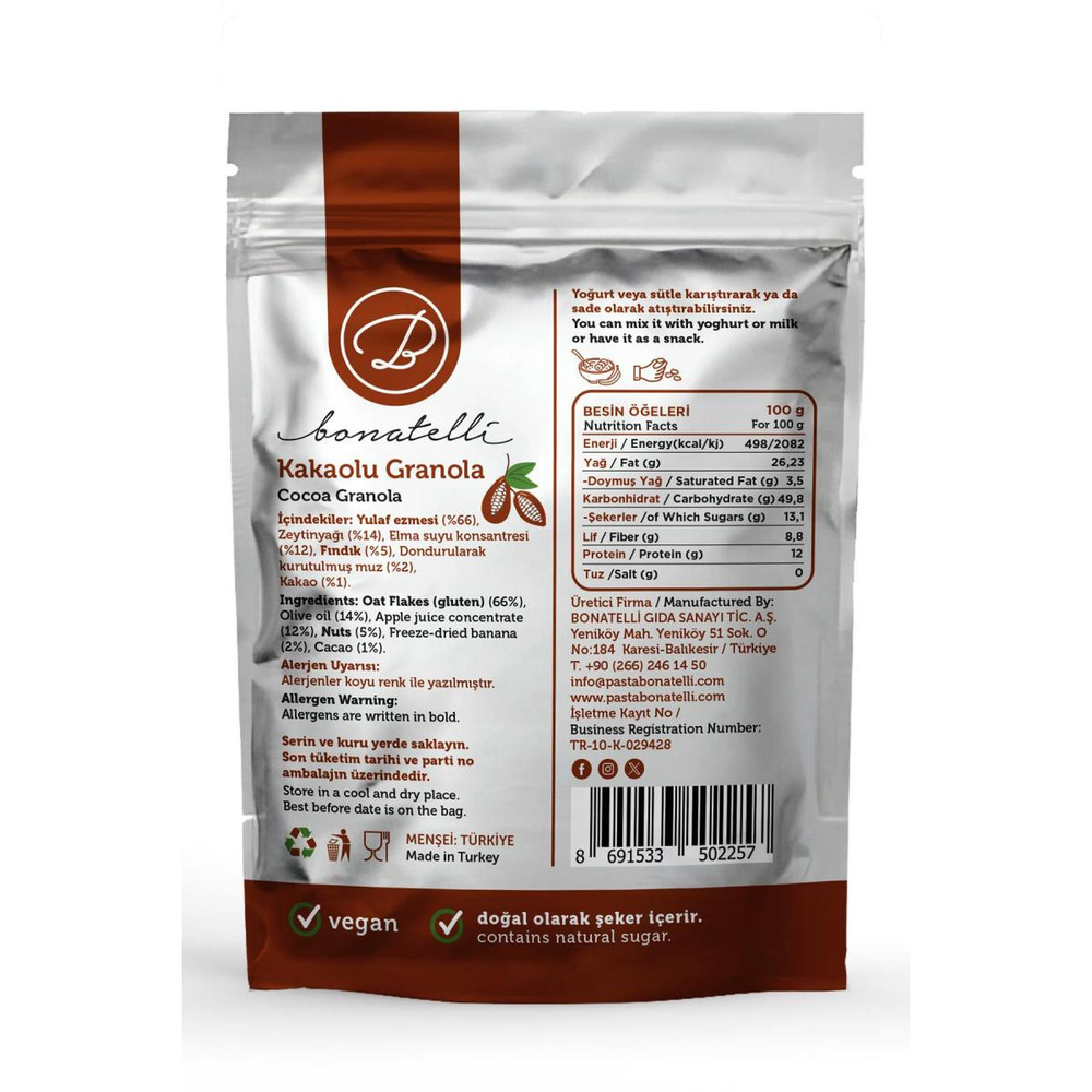 Bonatelli Kakaolu Granola 300 G görseli 2