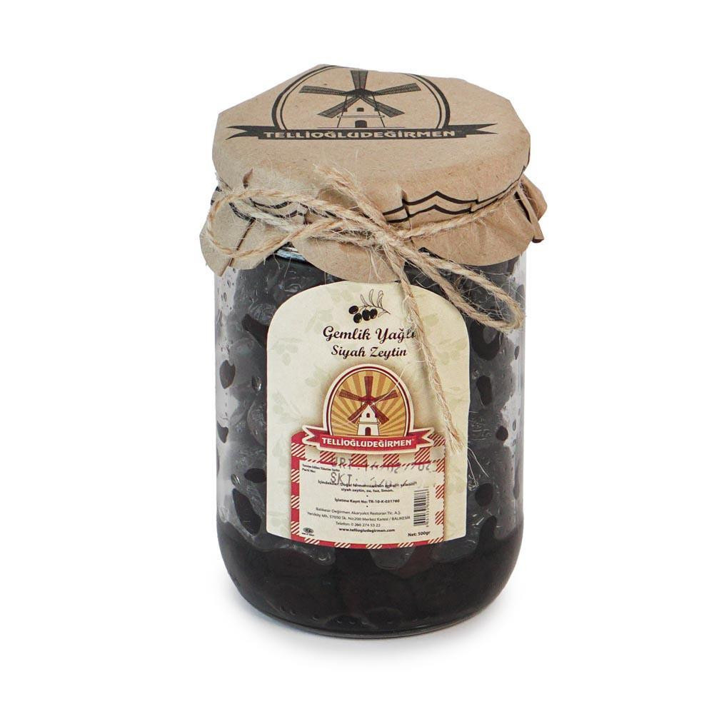 Tellioğlu Değirmen Gemlik Siyah İri Zeytin 500 Gr görseli 1