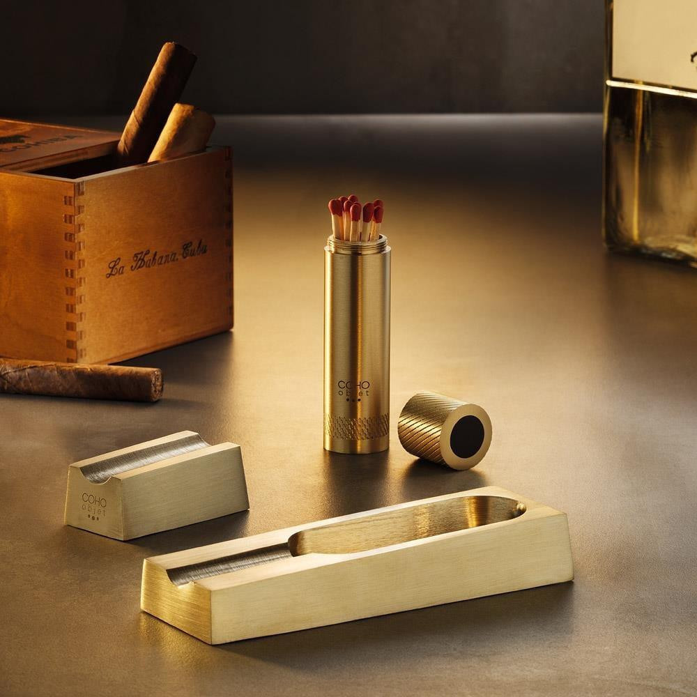Coho Objet Coho Patron Inception Edition Pirinç Puro Küllük & Kibritlik & Puro Stand Seti görseli 1