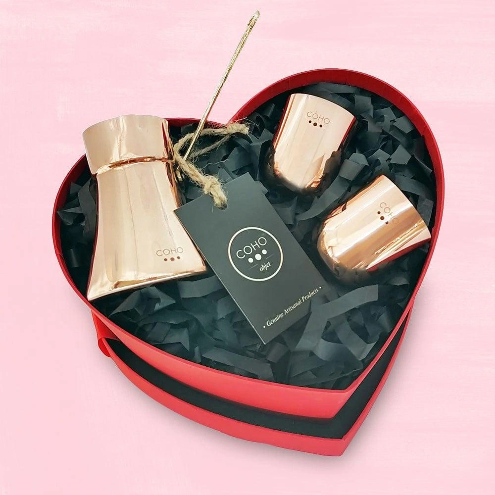 Coho Objet Coho Love Box Artisan Bakır Cezve & Bakır Bardak Hediye Seti görseli 1