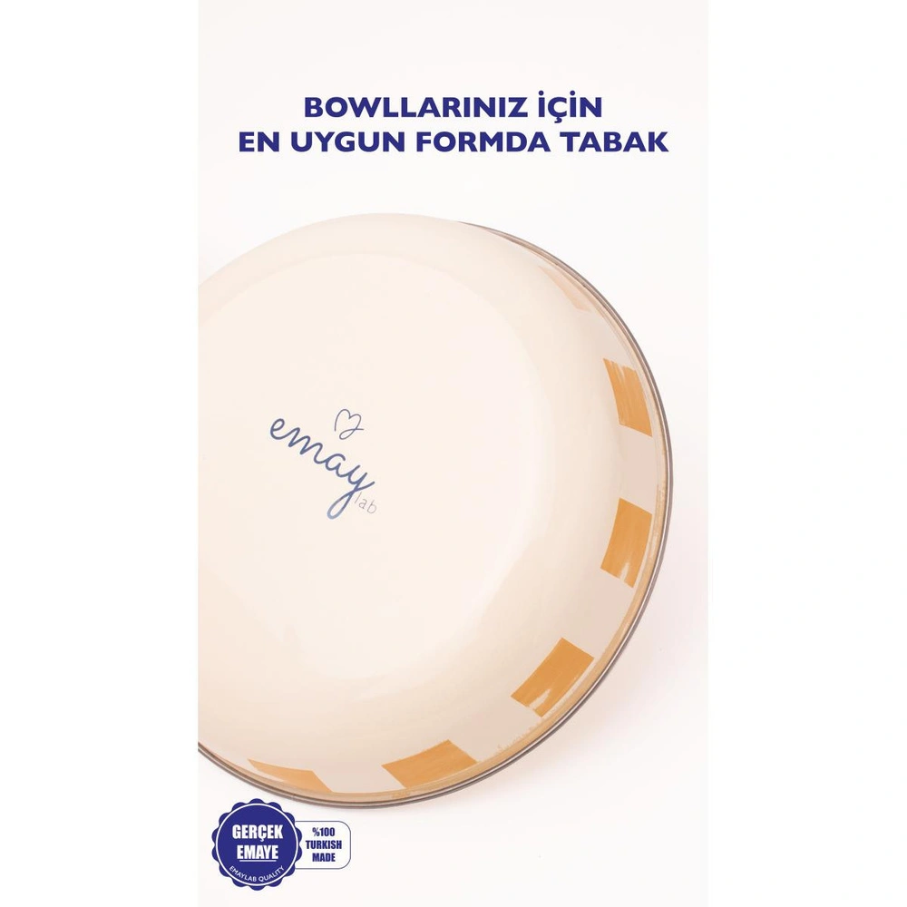 Emaylab Beige Emaye Bowl Tabağı - Bowl Kase - Salata Kasesi - Sunum Kasesi 21cm görseli 4
